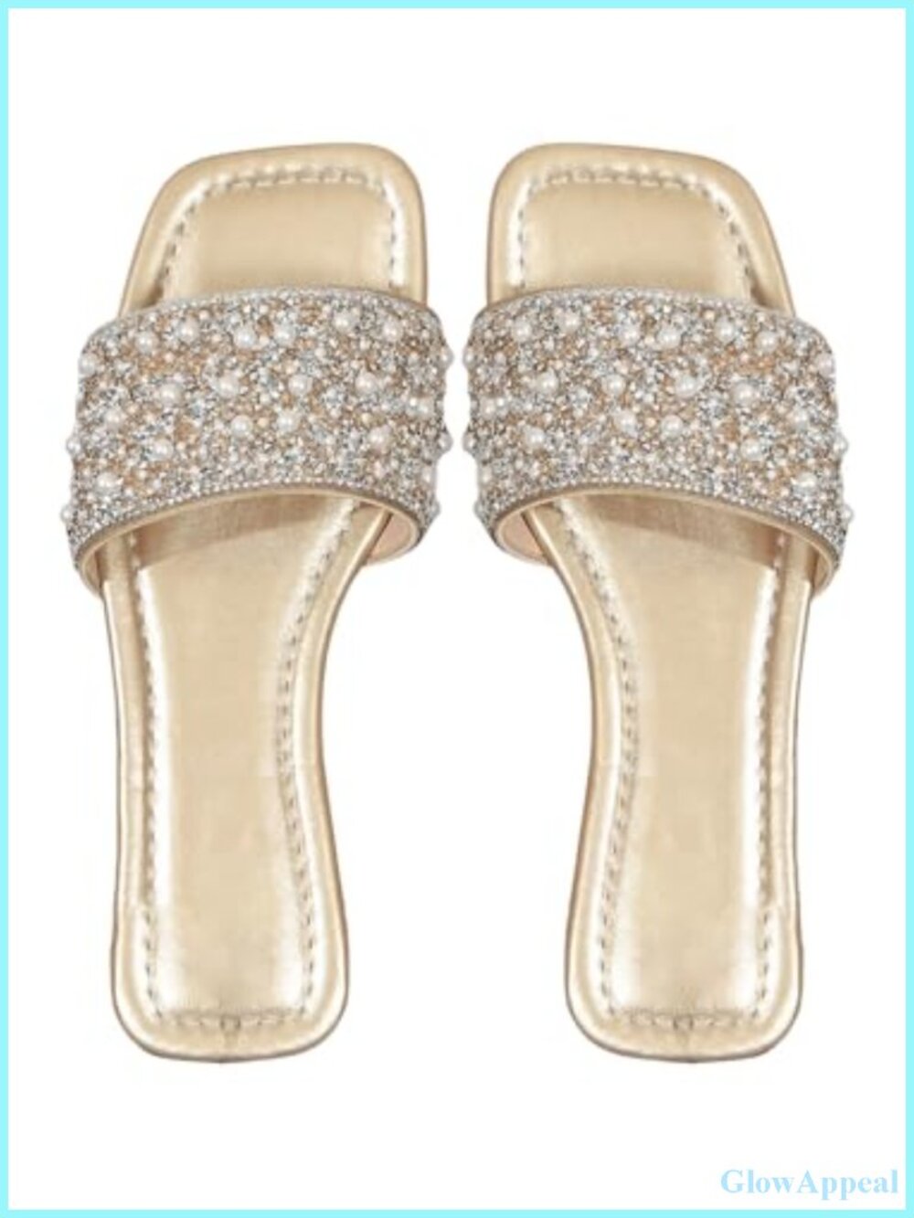 Sparkly Rhinestone Pearl Slide Sandals Open Toe Flat Slip On